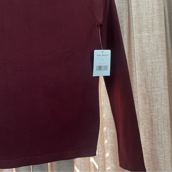 NWT Free People Wine Long Sleeve Open Back Mock Neck Top Size Medium/Large - Picture 7 of 12